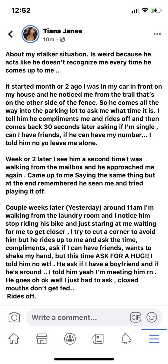 TianaJanee's tweet photo. My #StalkerStory #LivermoreCa . Yes I made a police report but because he hasn’t committed a crime they can only make a report 🙄 https://t.co/8hKxH9beu1
