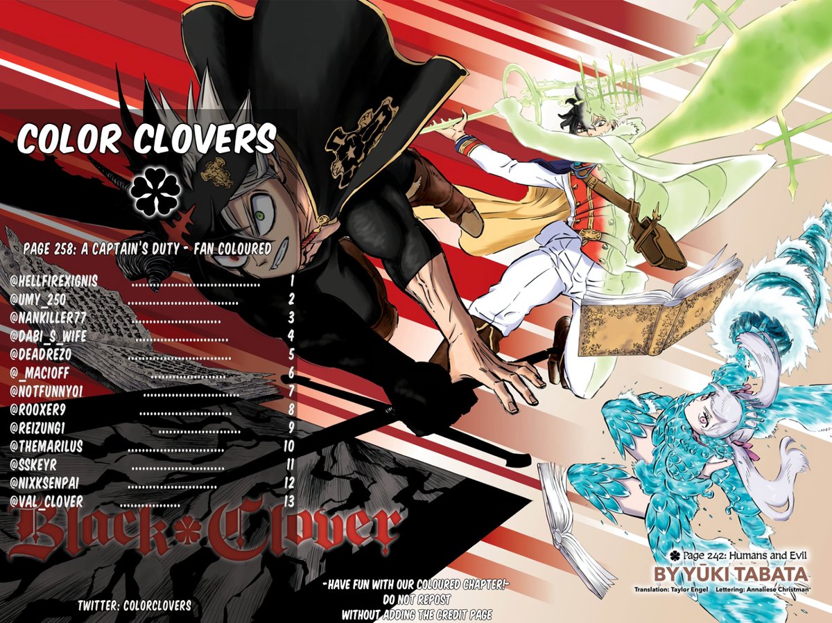 ColorClovers's tweet photo. Black Clover - Chapter 258: A Captain's Duty ~ Colored
Imgur: https://t.co/fuDSwJ4CwR
Have fun with our Colored Chapter!      
#Blackclover #ブラッククローバー
-THANK YOU FOR YOUR SUPPORT!- https://t.co/emVn3eIxOx