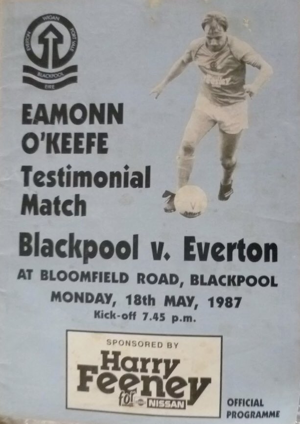 #57 Blackpool 2-3 EFC - May 18, 1987. Fresh off winning a 9th league title, champions EFC headed to Blackpool for EFC old boy Eamonn O’Keefes testimonial. EFC won 3-2 with goals from John Ebbrell, Neil Pointon & a Blackpool own goal. Beforehand Red Rose Radio took on EFC legends.