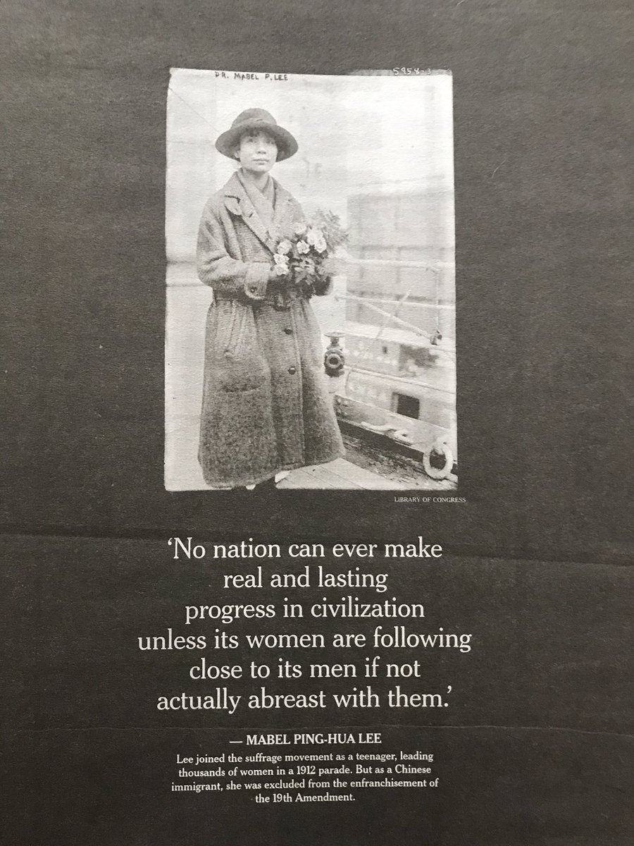 WangCecillia's tweet photo. Mabel Ping-Hua Lee “joined the suffrage movement as a teenager, leading 1000s of women in a 1912 parade. But as a Chinese immigrant, she was excluded from the enfranchisement of the 19th Amendment.” 

I never knew until today that there were Asian American suffragists. https://t.co/UH4SAq8vfe