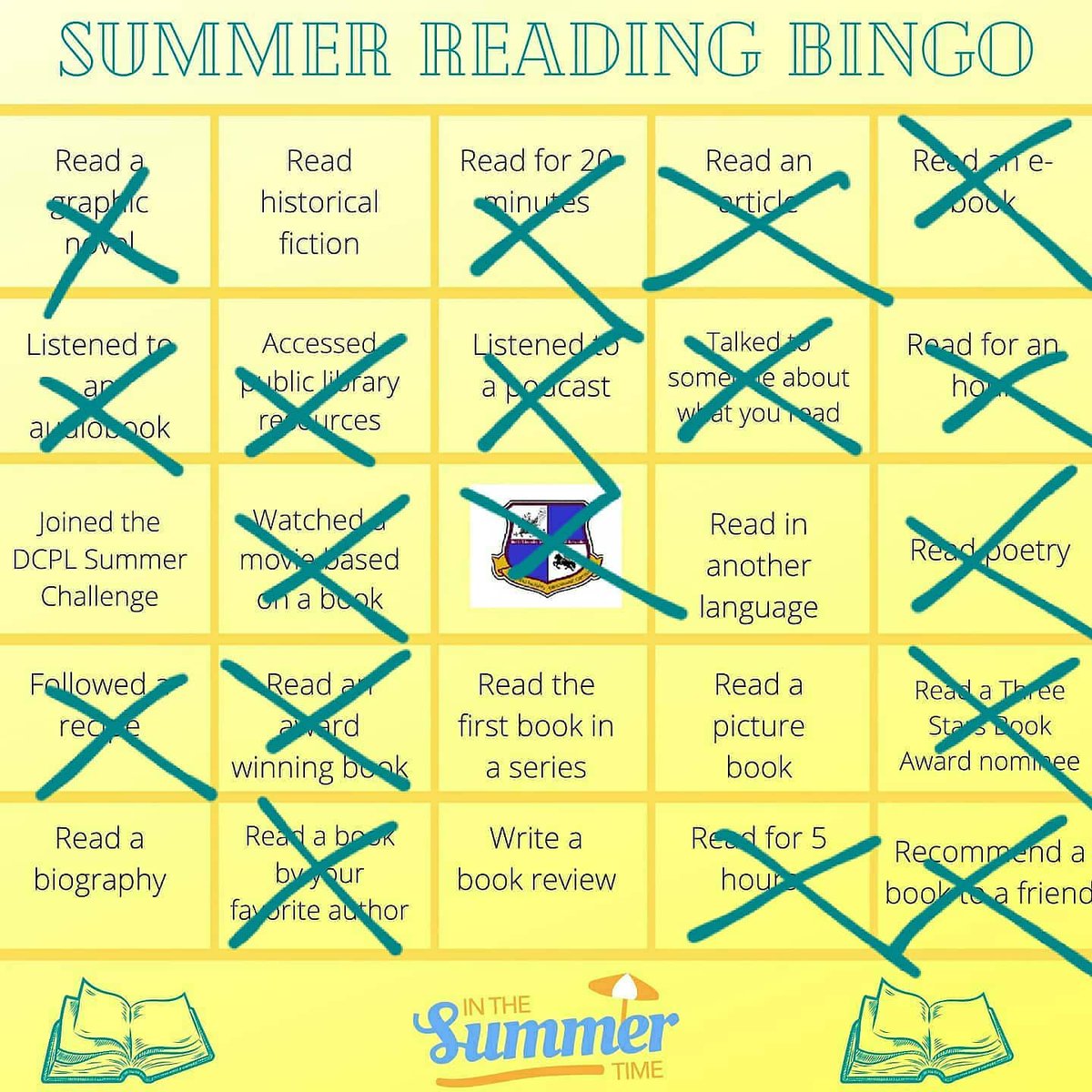 angfalkenberg's tweet photo. I finally finished the 25 Books Campaign challenge. 😅 I also managed to get Bingo a few times during my summer reading. How did you do? #25BooksCampaign #CHECReads #DCPSReads #DCPSNeedsLibrarians #DCPSLibrariansChampionLiteracy #LibrarianLiteracyLeaders #summerreading @CHECDC https://t.co/kDmoYhU1rP