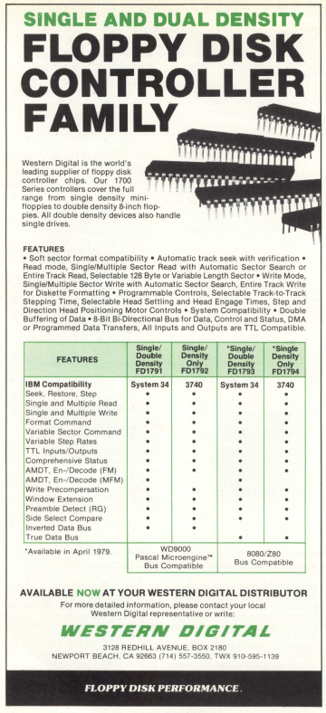 "Western Digital is the world's leading supplier of floppy disk controller chips." at least they were in 1979!