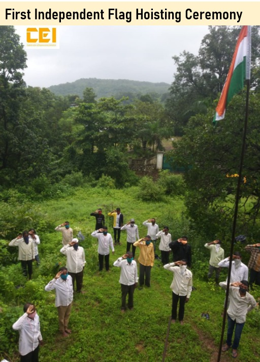 BhaijiShri's tweet photo. The Historic Significance of this CEI program was that this is the first time in the tribal history that the Particularly Vulnerable Tribal Group Katkari tribes independently led and organized Flag Hoisting on Independence Day. #CEIResiliencySolutions https://t.co/67Xm8CYxJ0