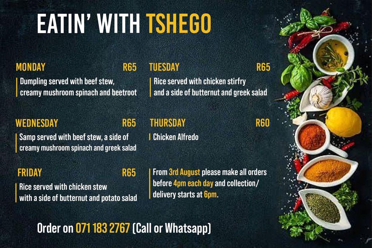 Tshego_pm's tweet photo. @Mashstartup I started a small business where I cook supper for people around Lynnwood https://t.co/HOiFyFg1LT