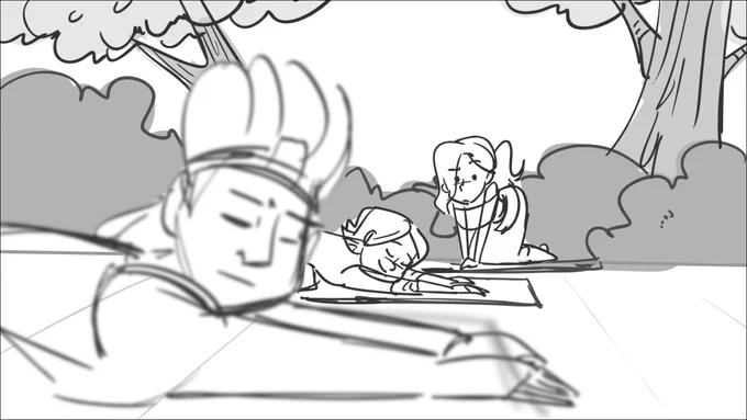 This is from Kelly's section! This got added in but I honestly laughed at how Elena moved in this shot after seeing it animated.
これも追加。エレナのアニメートされた動きがコンテより数倍早くてめっさ笑った。 