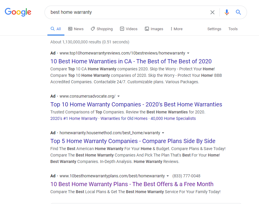 The order of the list is based on who is paying them the highest rate, not necessarily the quality of the company.Take a look at the search results for the term “best home warranty”: