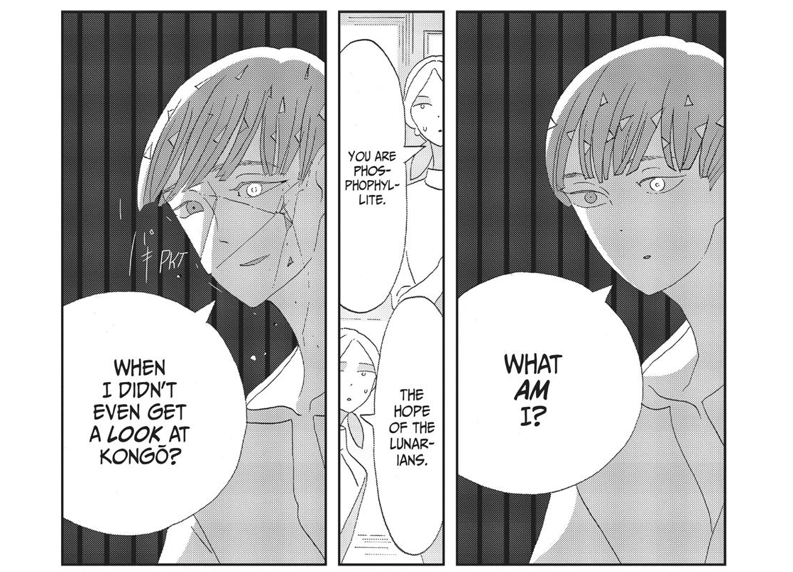 In Houseki no Kuni, the most fundamental representation of this idea is how the series discerns physique and psyche. While these two define completely opposing aspects of an individual, the gems that mostly make up the characters of the story have these two concepts-