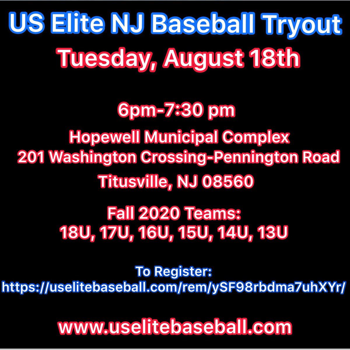 Last chance! Fall Tryouts for US Elite New Jersey!We are on 
🔥🔥#GetSeen ⁦⁦⁦@USElitebase⁩ #TimeIsNow ⁦