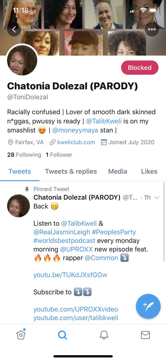 Each time she made a new account, her pinned tweet was promoting Kweli’s podcast and Patreon and her one single follower was Kweli.
