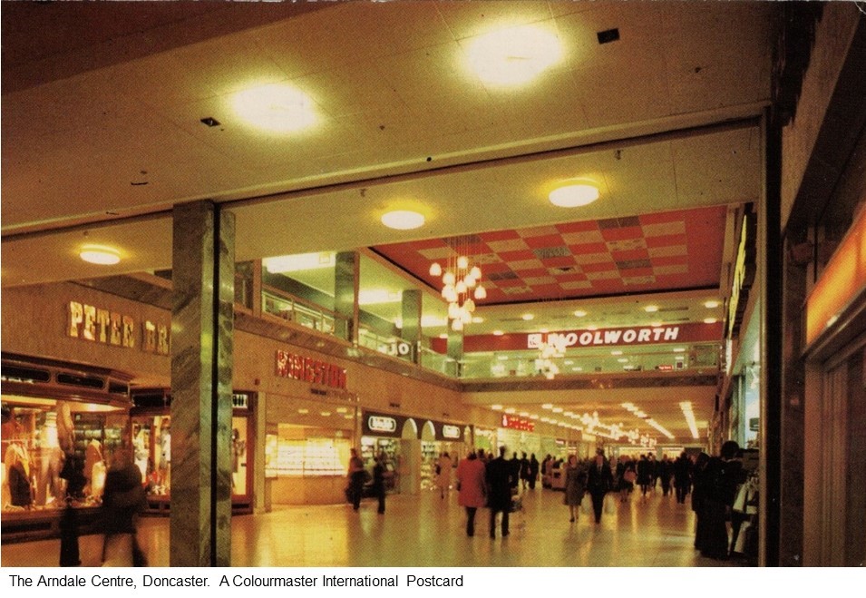 The Arndale Centre, Doncaster. Love the red and white chequerboard ceiling outside Woolies...