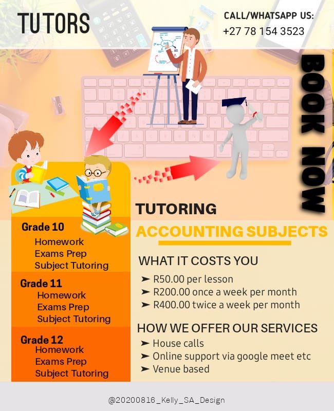 MissTiisetso's tweet photo. ❗️Accounting tutor at your service❗️
“Tell me and I forget. Teach me and I remember. Involve me and I learn”
#TheBest #AccountingTutor #HomeWork #ExamPrep #The_Tutor https://t.co/S6h6khmfat
