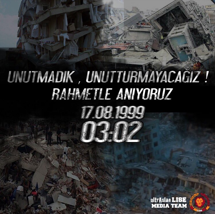Unutamadık, Unutturmayacağız !
Rahmetle Anıyoruz #17Ağustos1999 

#ultrAslanLISE