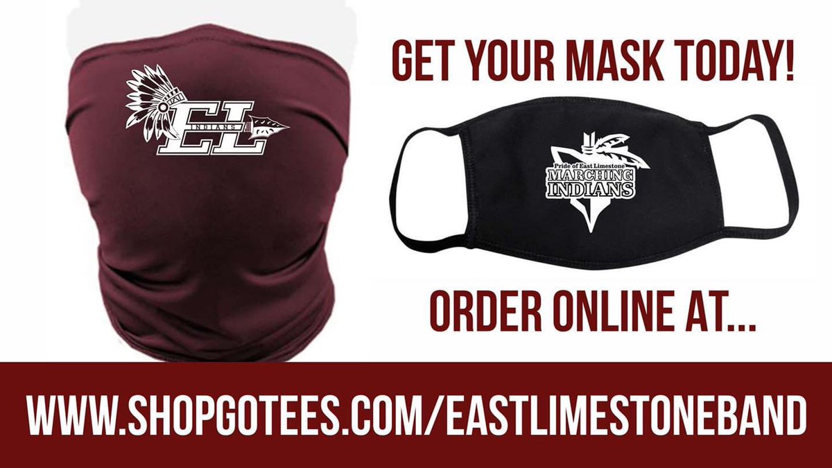 elimestoneband's tweet photo. LAST CALL: The online store for masks and gutters will close at midnight on August 16. Please get your order in and support the Marching Indians! 

https://t.co/ZWv2lV8Ga0 https://t.co/iMtQCEoYDu