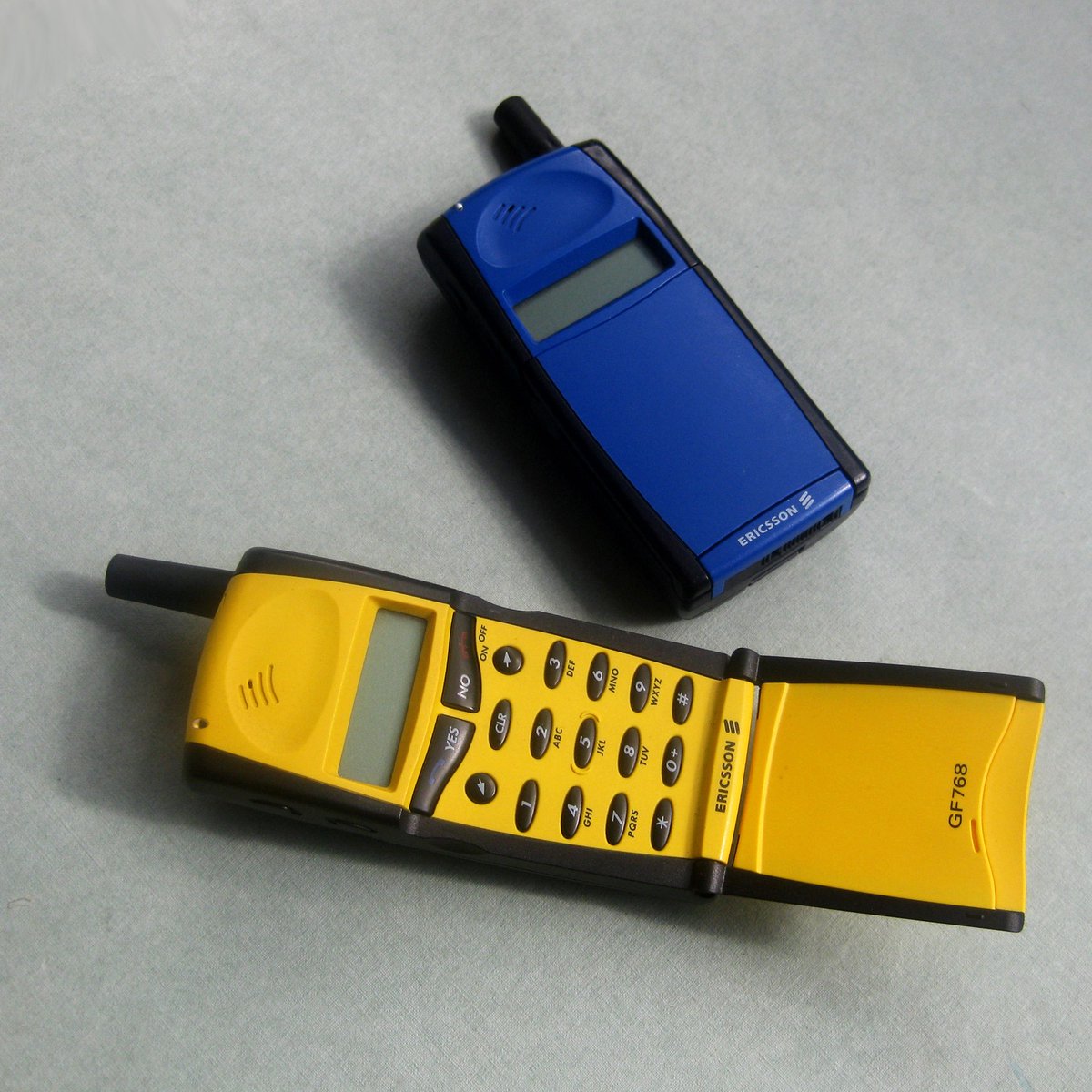 The Ericsson gf768, 1997Im posting this one as I loved mine so much, together with my armband sony radio they were my bright-yellow kit for urban life as a teen...