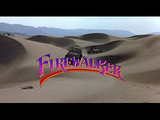 We've come to our first Chuck Norris entry (Cannon's other leading man besides Charles Bronson) and it's his first attempt at something more light-hearted. FIREWALKER is a fun movie, if critically trashed. But take a look that beautiful credit typeface/coloring.