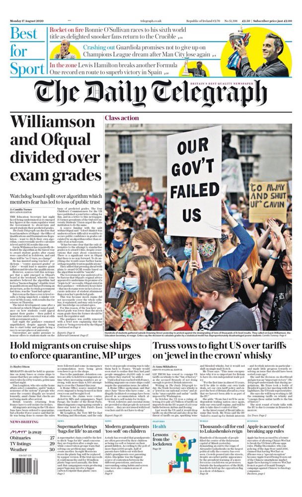 At least <a href="/ofqual/">Ofqual</a> seem to be facing up to the only fair resolution to this.

Unforgivable if the Government digs in to save face.