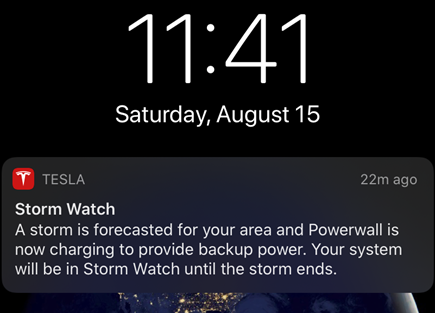 5/Saturday was different. Grid conditions were also very bad, but my Powerwall had automatically switched to “Storm Watch” mode that morning. The idea of this mode is to keep close to 100% charge to ensure that I have full backup power in case there is a blackout.