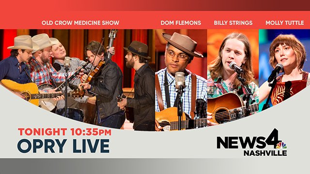 TONIGHT! Old Crow Medicine Show, Dom Flemons, Billy Strings and Molly Tuttle perform on this weekend's rendition of the Grand Ole @Opry. Tune in at 10:35 p.m. after News4 Tonight!