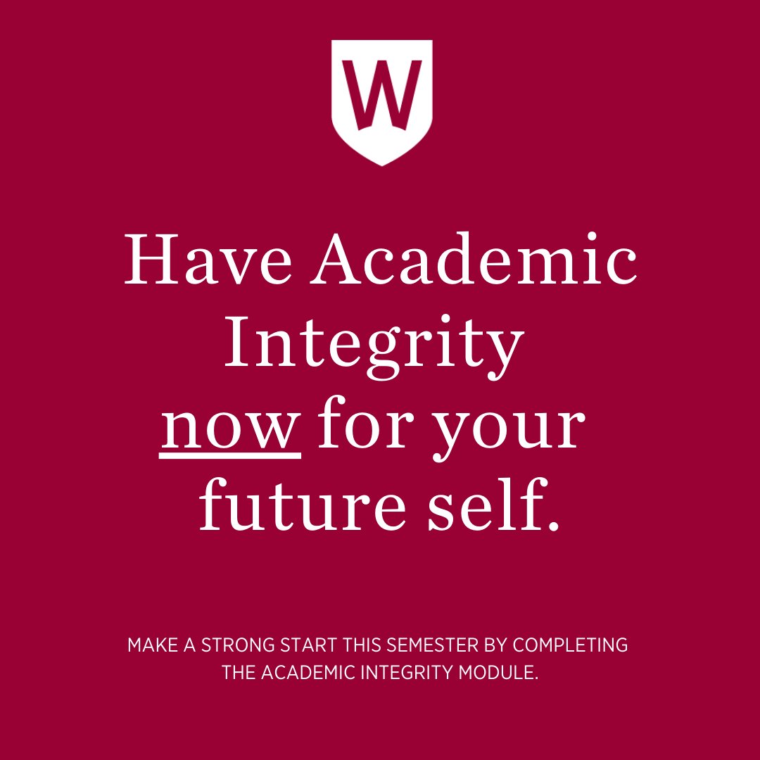 westsydulibrary's tweet photo. Your future self will thank you for studying with Academic Integrity. Complete the Academic Integrity module today in vUWS.
#academicintegrity #WesternIntegrity #AcademicIntegrityWeek #excelwithintegrity #AcWri #nocheating #AcademicTwitter https://t.co/mQF4ltPNwv