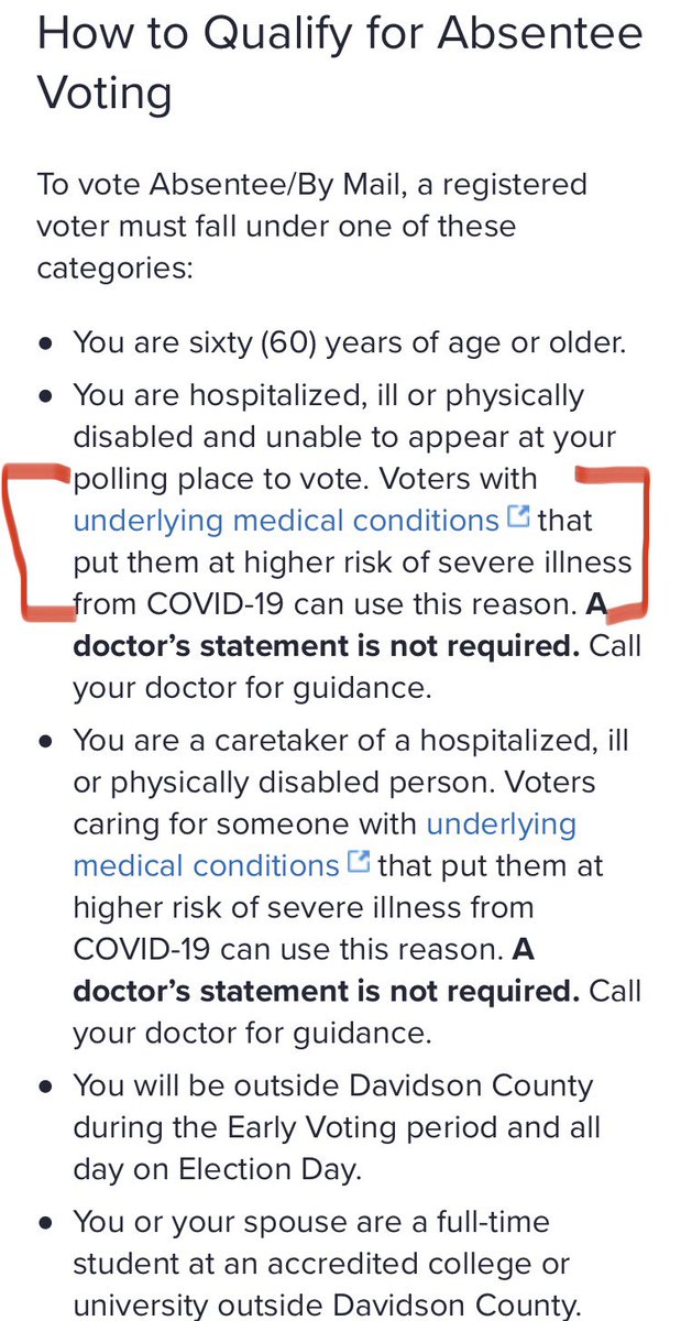 To review re: absentees, here is the info you need!1) Explanation as to who qualifies from county election commission websites & SOS.  https://twitter.com/lisaquigleytn/status/1295040240118366208