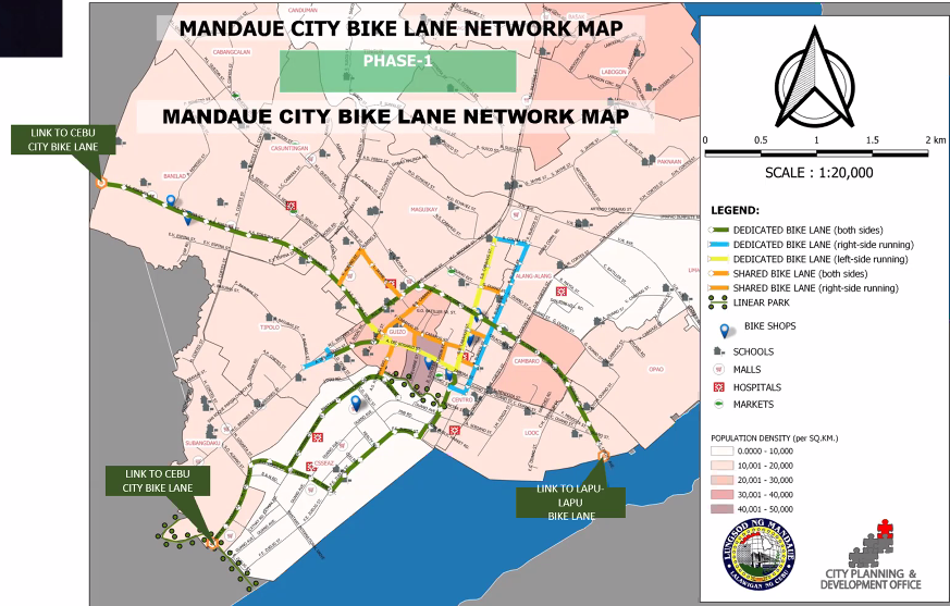 NLinPhilippines's tweet image. Zooming in, they have a comprehensive #intracity bikeway map that tries to connect public buildings, bike shops, commercial points of interest, schools and hospitals. They also segregate their bike lanes between #separatedbikelanes and #sharedbikelanes and even have linear parks!
