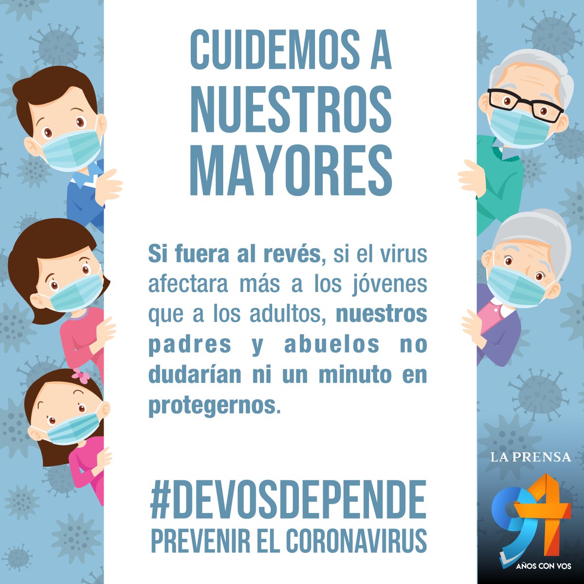 laprensa's tweet photo. Los abuelitos no dudarían en proteger a sus hijos y nietos. Cuidarte vos es también cuidarlos a ellos #DeVosDepende https://t.co/MvBfgTbuuH https://t.co/qQXsXdqcgM