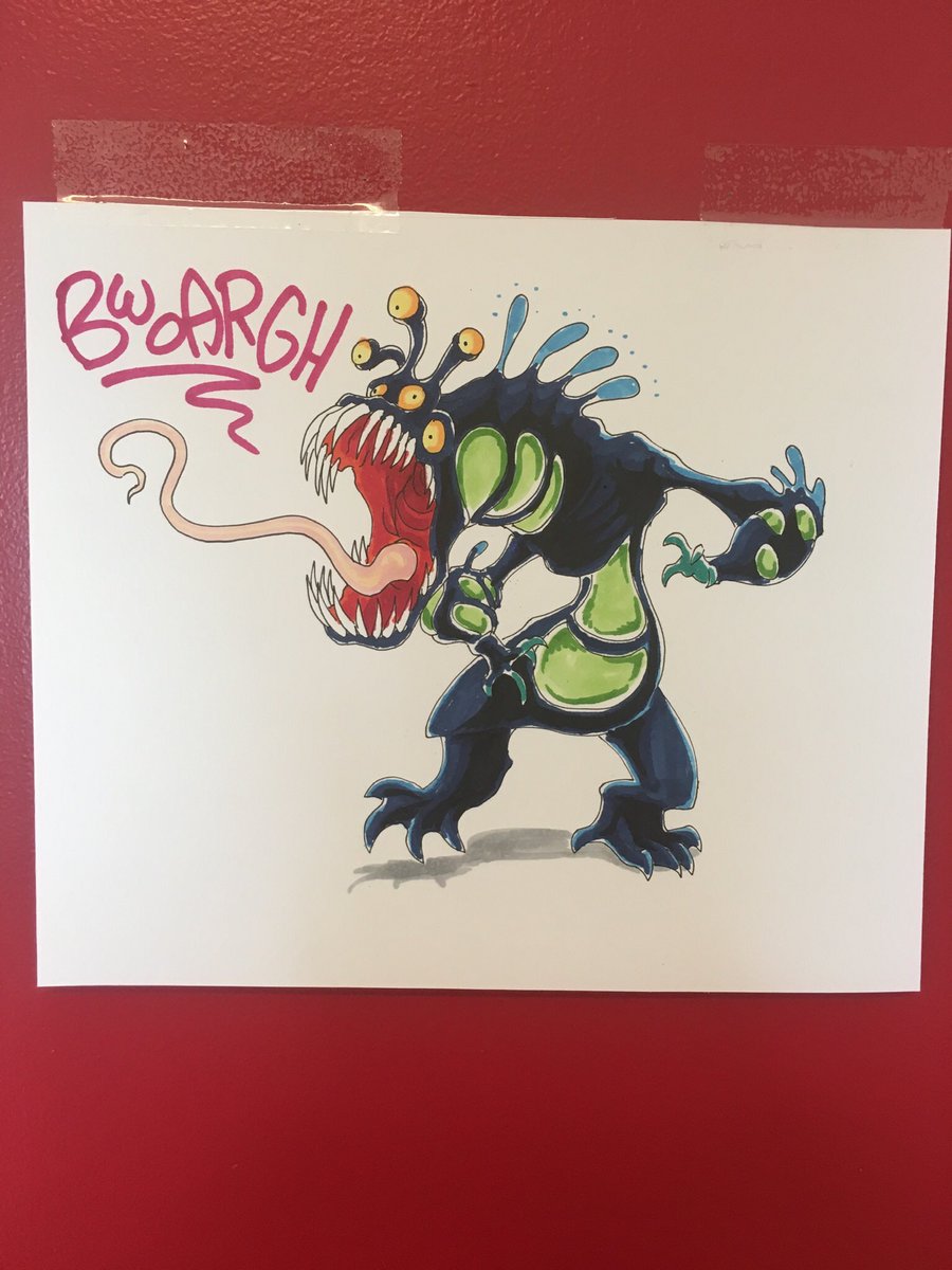 Christoffrrr's tweet photo. Monster piece done with markers, made to hang on the door for our workstation! https://t.co/kaY5hmNNHI