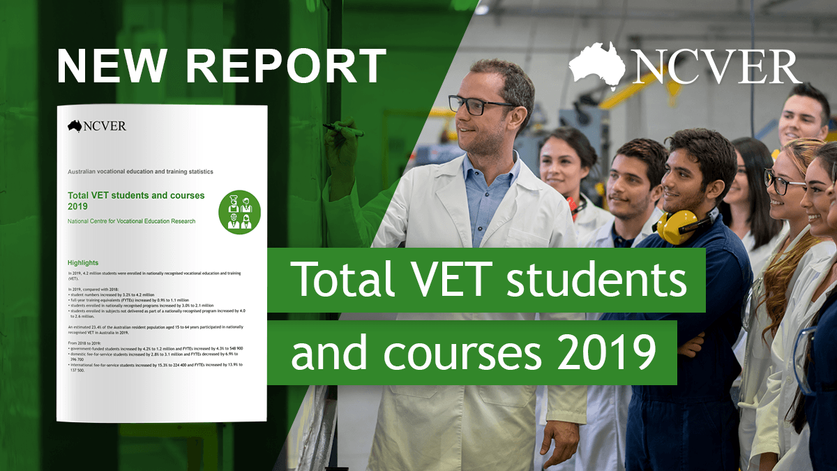 NCVER's tweet photo. NEW ANNUAL DATA: Total VET student numbers up 3% to 4.2 million in 2019
MEDIA RELEASE: https://t.co/vW5SsS9Jam
REPORT: https://t.co/26VTxeFcgM
#auspol #voced #vetdata https://t.co/H3GxlU1nSN