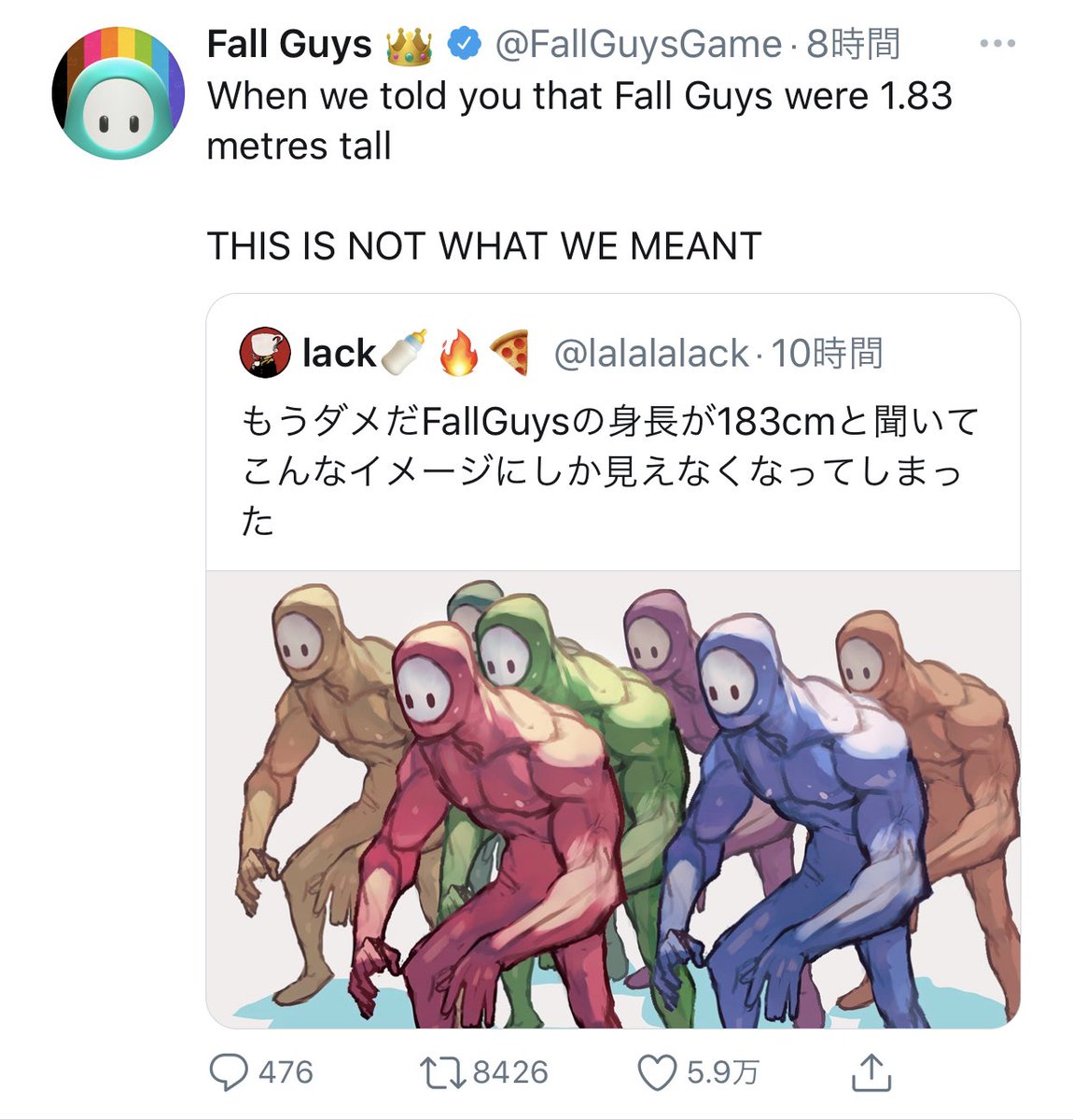 Lack もうダメだfallguysの身長が1cmと聞いてこんなイメージにしか見えなくなってしまった