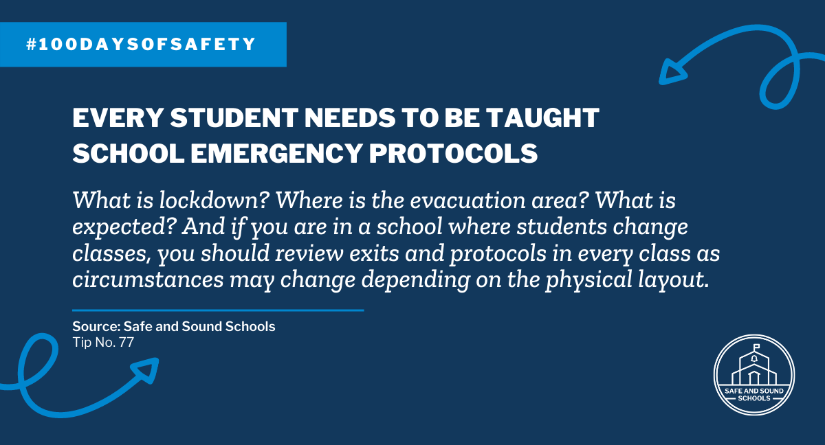 SafeSchoolsOrg's tweet photo. How does your school go about informing students of emergency protocols? #!00DaysOfSafety https://t.co/T5tSM5ETRd
