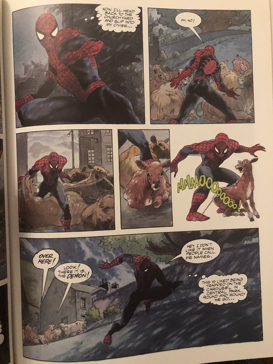 Marvel GN: Spidey: Spirits of the Earth. Charles Vess came fairy hunting to Scotland and worked out how to claim it on expenses. It’s a beautiful book and similar to other superhero visits country/city X stories. Worth it for the art alone. 11/x