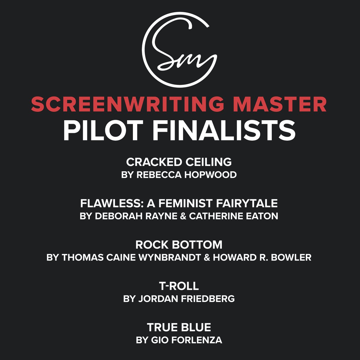 screenwritingm's tweet photo. We're very excited to announce the finalists to the 2020 Screenwriting Master Contest!  #smc2020 https://t.co/tAPaRF5kxf