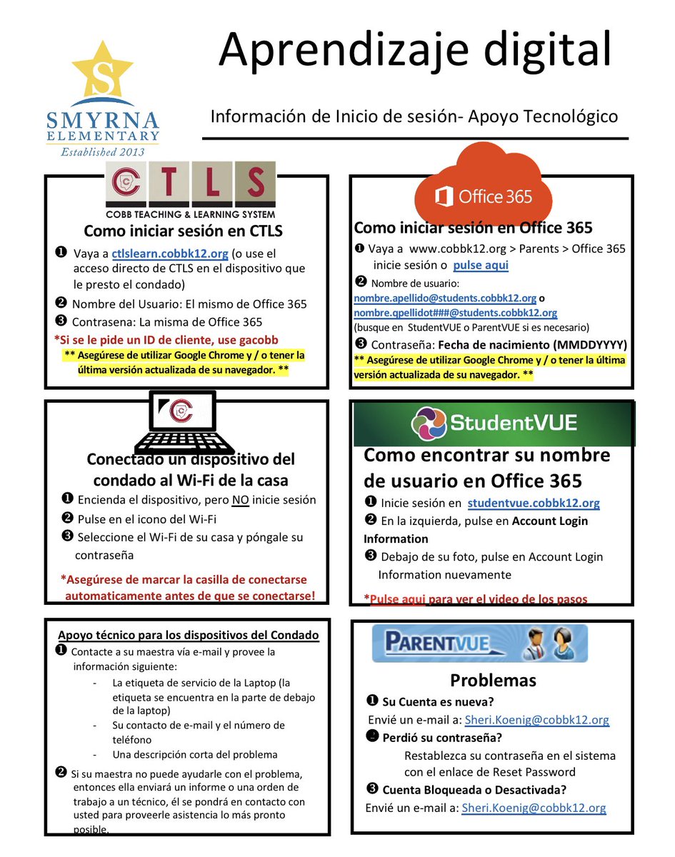 Check out this easy 1 pager to help with log ins and tech support!