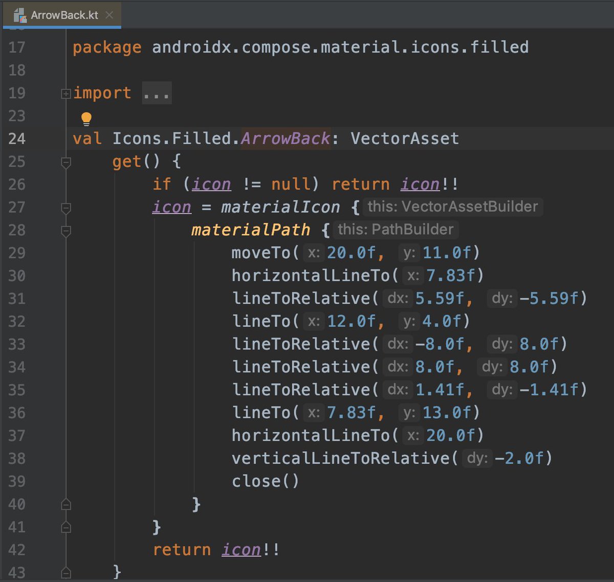 HandstandSam's tweet image. With Jetpack Compose, the Material Icons are available as code, with auto-complete. 🤯