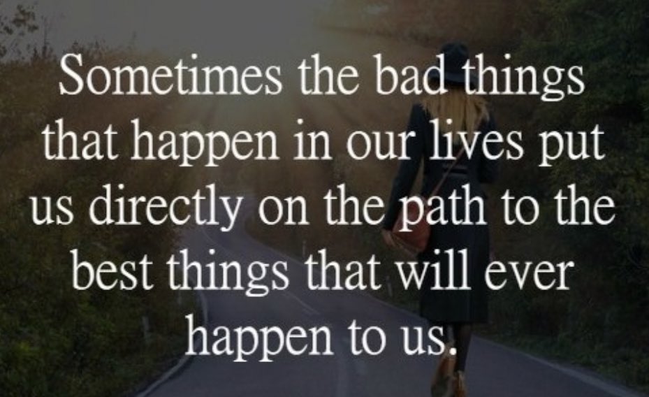 carlaacarlson's tweet image. Sometimes the bad things that happen in our lives put us directly on the path to the best things that will ever happen to us.#Life #Experiences #LearnFromThem #ThinkBIGSundayWithMarsha