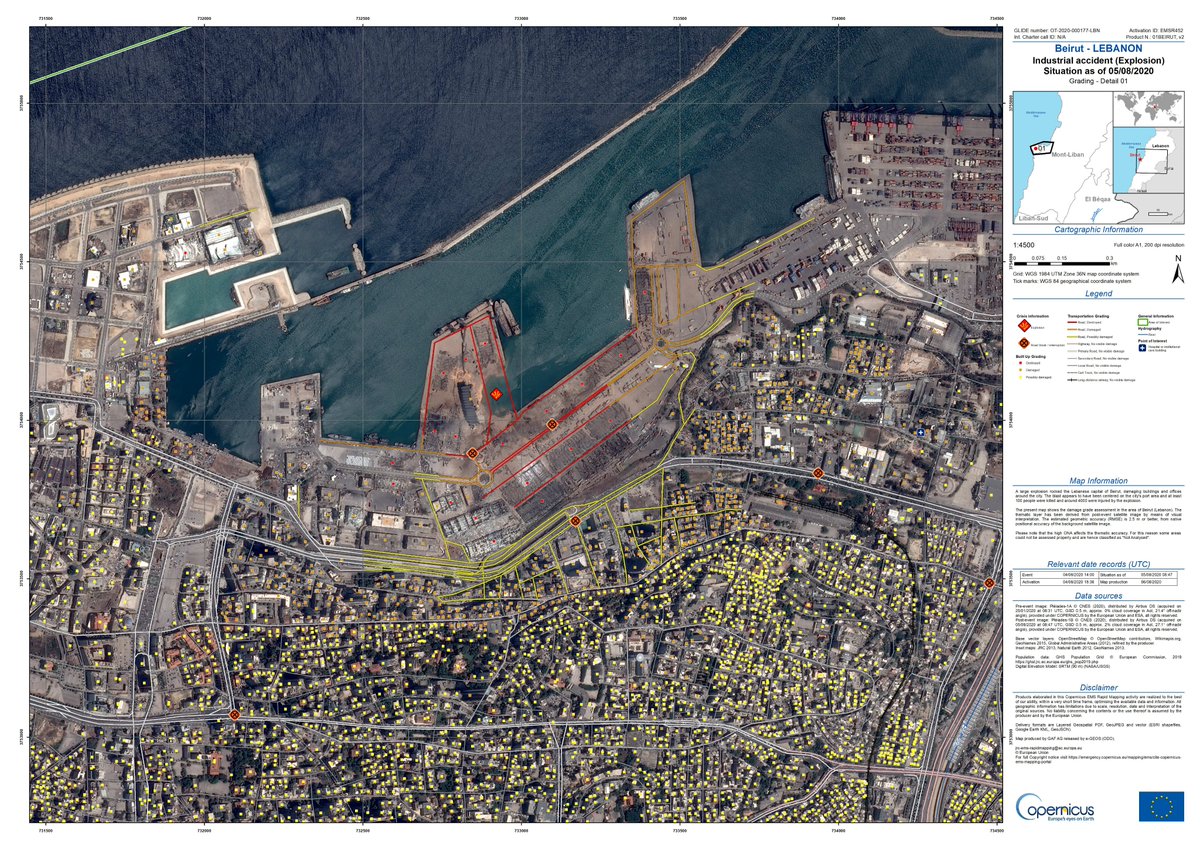 CopernicusEMS's tweet photo. CEMS activation for the #Beirut_Explosion is now non-sensitive and can be accessed here: https://t.co/xicpqc21VJ

Products were delivered to national authorities immediately following the event to inform response efforts and assist #humanitarian aid operations. https://t.co/E6SxWCzJv0