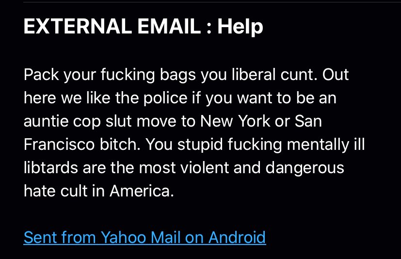 clarkfornorman's tweet photo. These are the emails you get on a quiet Sunday afternoon when you’re spending time with family after Fox News posts an article about you. #ThisisAmerica #localgov #womeninleadership #misogyny https://t.co/2OuPk7rTeG