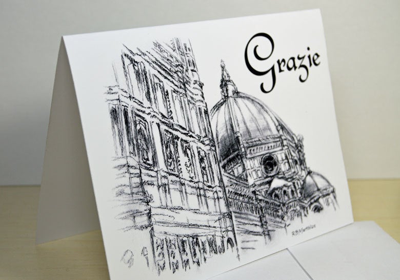 Grazie Florence duomo Italian note cards set of six etsy.me/34iXgqv #weddingthankyou #thankyoucards #notecards #stationary #drawing #florentineduomo #penandink #fineart #invitations #florence #italy #shopsmall #shopping #etsy #sundaynight