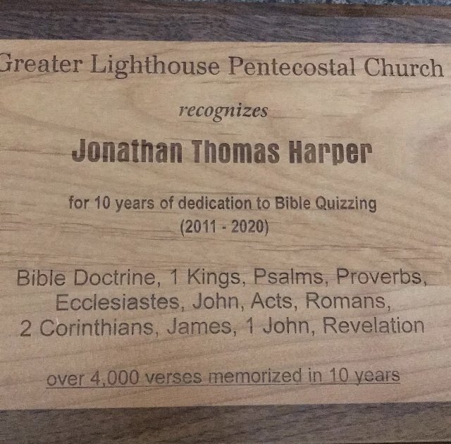 Congratulations to @jt_h_harper for an amazing 10 year career in @BibleQuizzing !!!! Thank you Pastor @rob5kn and Youth Pastor @JasenPerry for your continued support!!!#HidetheWordinyourHeart