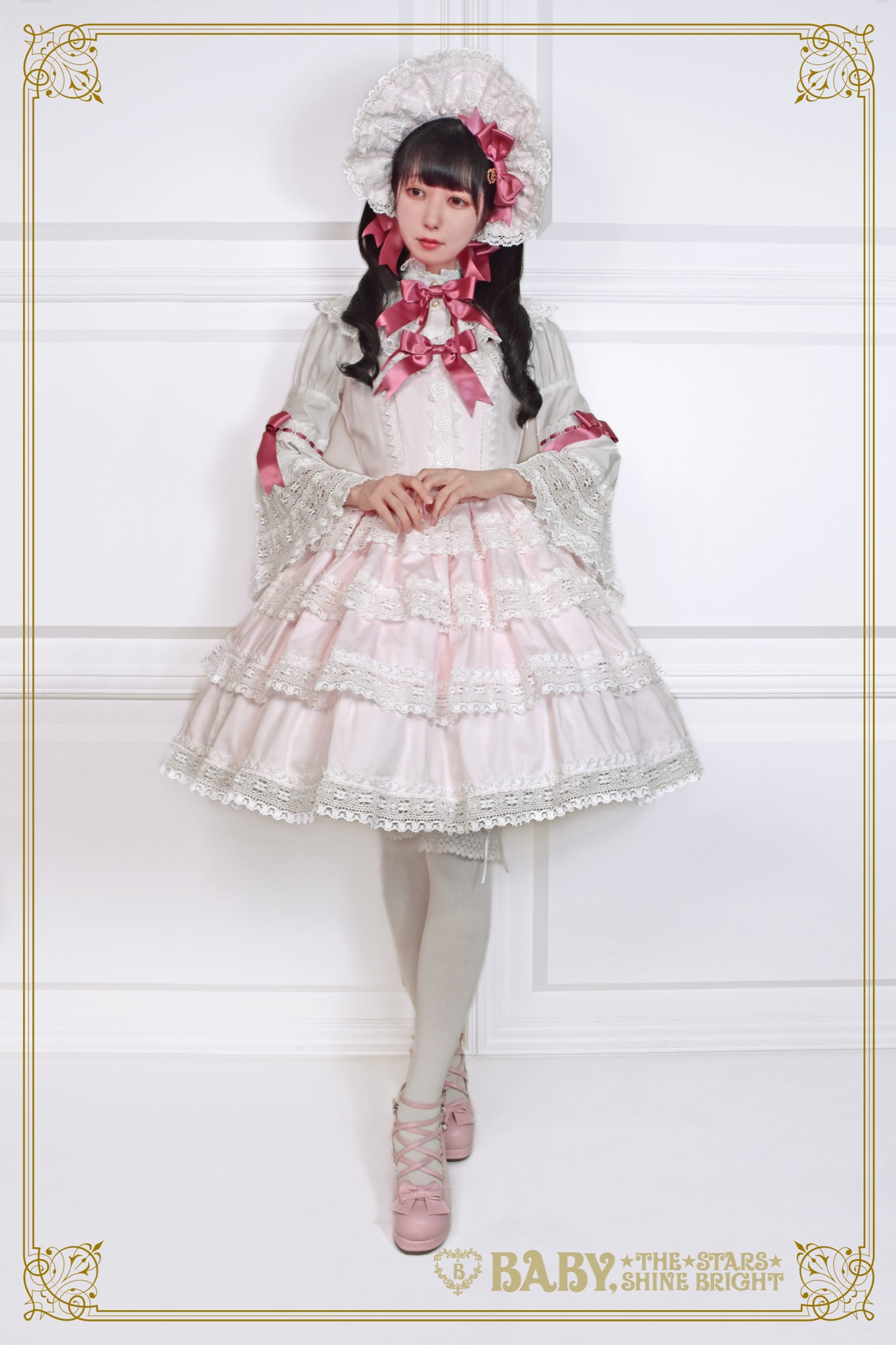 オリジナルデザイン手作り商品 エリザベスボンネット 黒×白 BABY,the