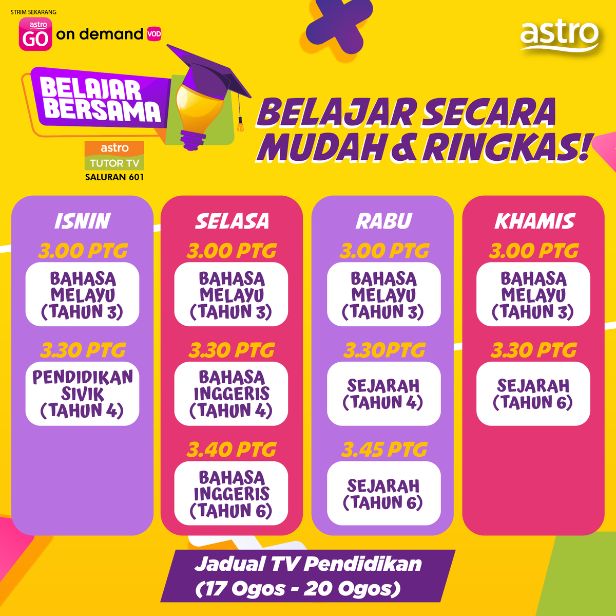 astroonline's tweet photo. Macam mana nak belajar secara mudah dan ringkas? Senang je, jom #BelajarBersamaTTV di #AstroTutorTV dan Kementerian Pendidikan dengan cara yang lebih menarik dan berkesan di saluran 601 atau 603. Korang juga boleh strim sekarang di Astro GO atau On Demand! https://t.co/usli4NNkw1