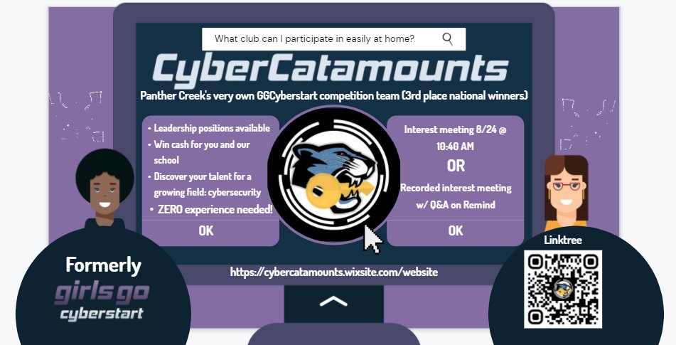 andy_foxnc's tweet photo. Our all-girl PCHS cybersecurity team placed 3rd in the US last year &amp; is going for it all this year! Join them! So proud of them &amp; all their hard work. PCHS staff &amp; students, help  recruit by retweeting! https://t.co/0MWG8Zq1Bl @tdmabe @ThePantherCreek @JGat4NCState @MrHuff_Edu https://t.co/PcVRAuW2xi