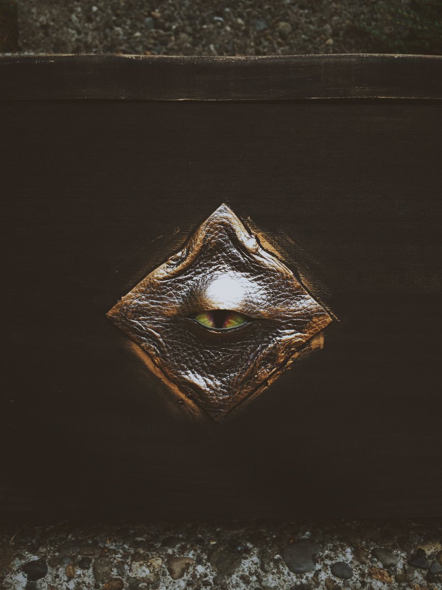 lysapenrose's tweet photo. Finished adding a watchful eye to my altar chest!! Thank you to @HollyConrad for her #DnDBlockParty tutorial to craft a mimic chest. This was a super fun and simple activity. https://t.co/ixop9J1PST