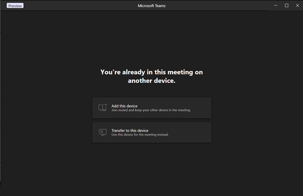 DMUnified's tweet photo. The @MicrosoftTeams features just keep coming! Now when joining a meeting from a 2nd device, decide whether to add the device to the meeting as a companion device, or transfer the meeting to the 2nd device. Move meetings between devices simply and easily 😍 https://t.co/Du1ElmOcm7
