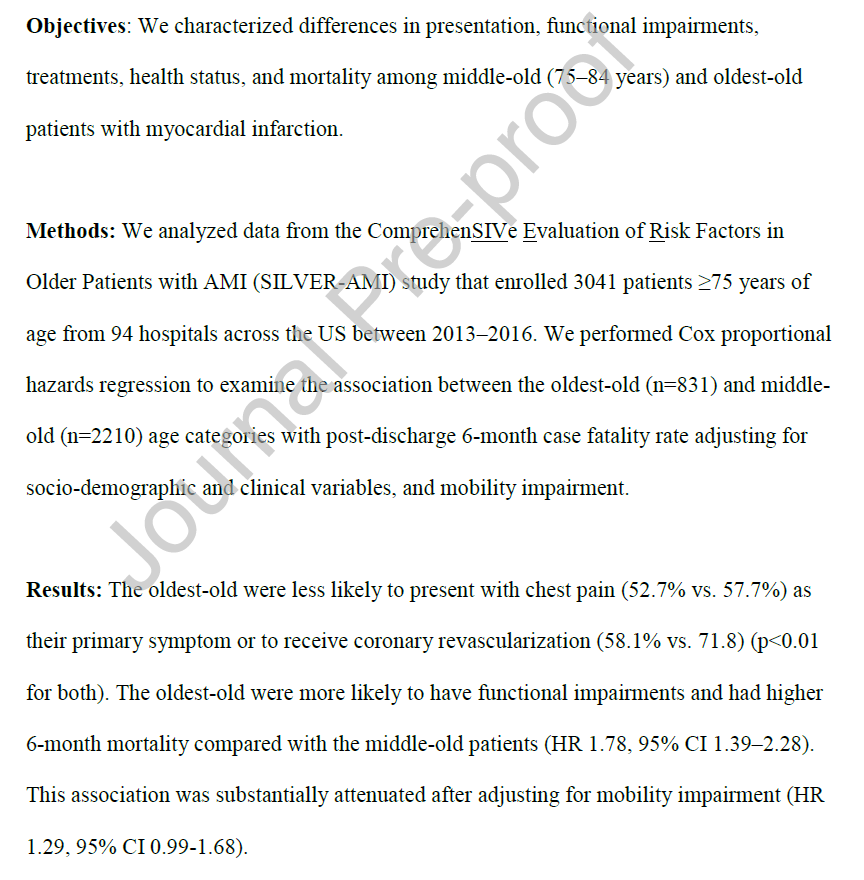 "Presentation, Treatment, and Outcomes of the Oldest-Old Patients with Acute Myocardial Infarction: The SILVER-AMI Study" (AJM 2020) - amjmed.com/article/S0002-…