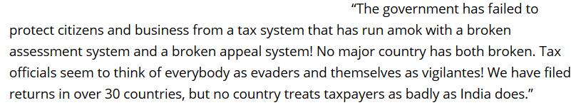 ..As tax terrorism increased sharply, more and more people started complaining. T Mohandas Pai, former CFO of Infosys n die-hard fan of regime, was driven to state bitterly: