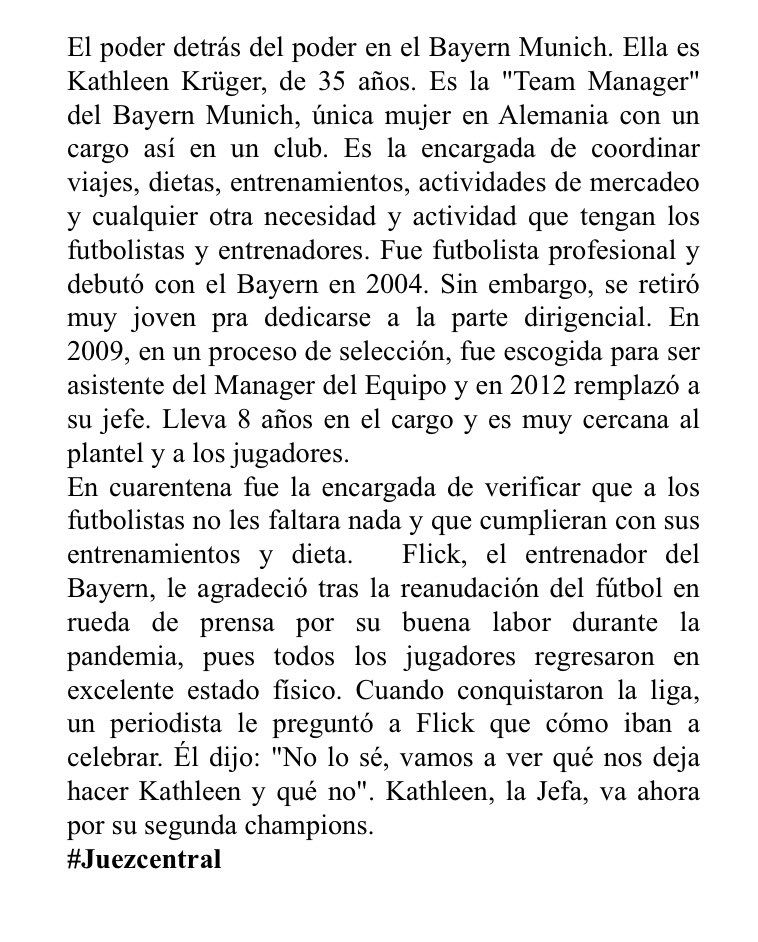 Juezcentral's tweet photo. Kathleen Krüger, 35 años, la mujer más poderosa del Bayern Munich... https://t.co/94SVLyQkGh