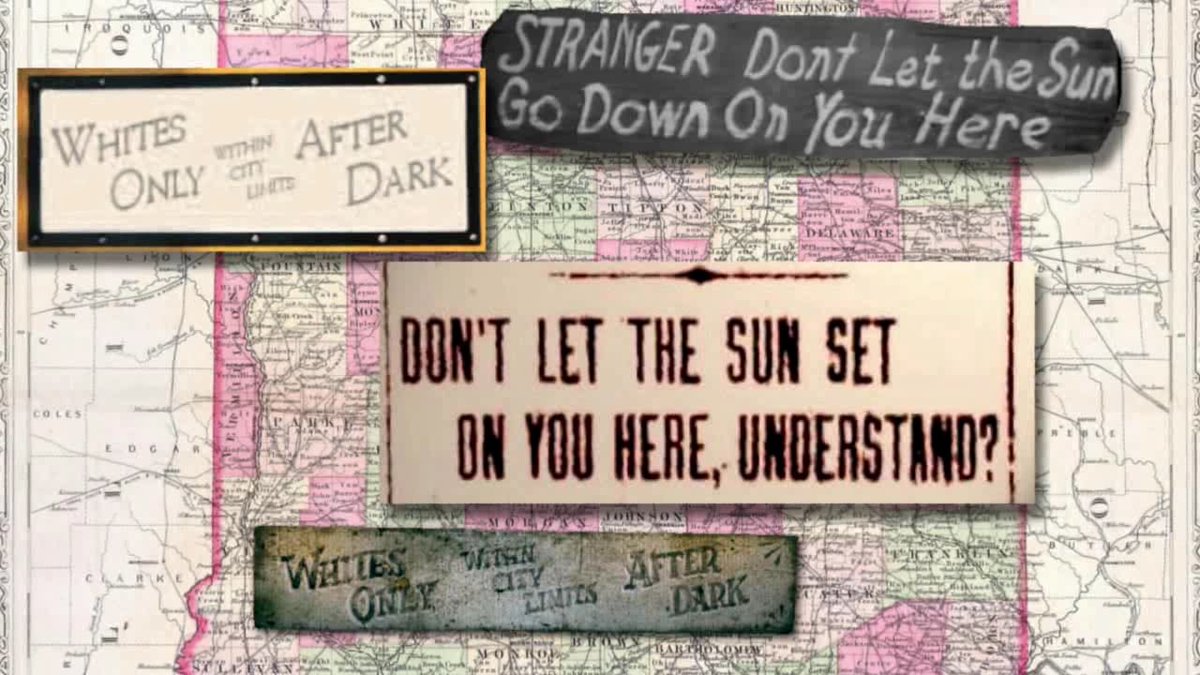 Sundown towns were all-white towns that posted signs warning black visitors to stay away after sunset. If a POC was caught in a sundown town after dark, they were beaten, arrested, and sometimes lynched.