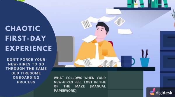 Digidesk_co's tweet photo. What do you say, A chaotic first day experience could possibly ruin the whole journey.

What follows when your new-hires feel lost in the of the maze (Manual Paperwork)

#HR #HROnboarding #EmployeeEngagement #EmployeeOnboarding https://t.co/ZD7u65uGY8