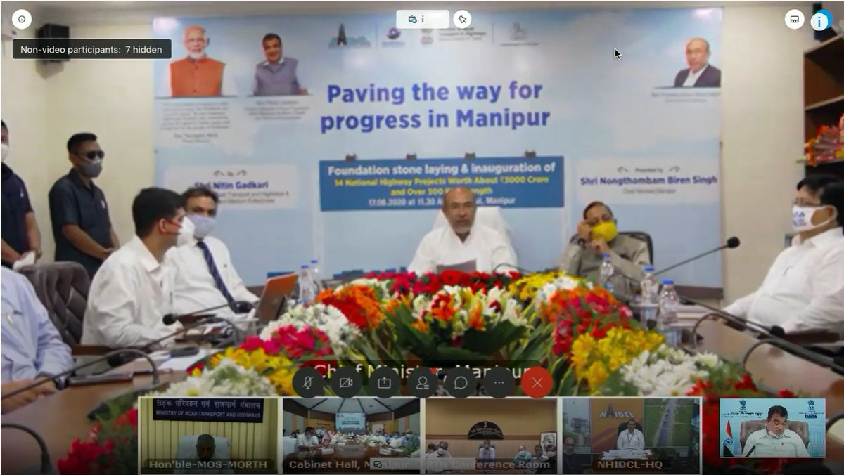 nitin_gadkari's tweet photo. Taking prosperity and economic growth forward in Manipur, laid the foundation stone of 13 NH projects and inaugurated Road Safety Project by video conferencing in the presence of CM of Manipur Shri @NBirenSingh Ji, Union Minister @DrJitendraSingh Ji &amp; MoS @Gen_VKSingh Ji. https://t.co/kzDceCL4Q5